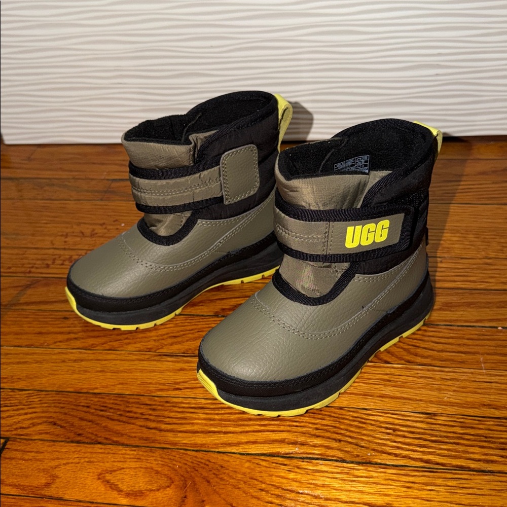 UGG Kids Boots - Black and Olive with Yellow Accents